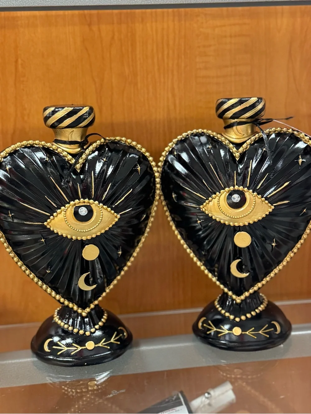 Black and Gold Heart Accent Bottles - Decorative Home Accent
